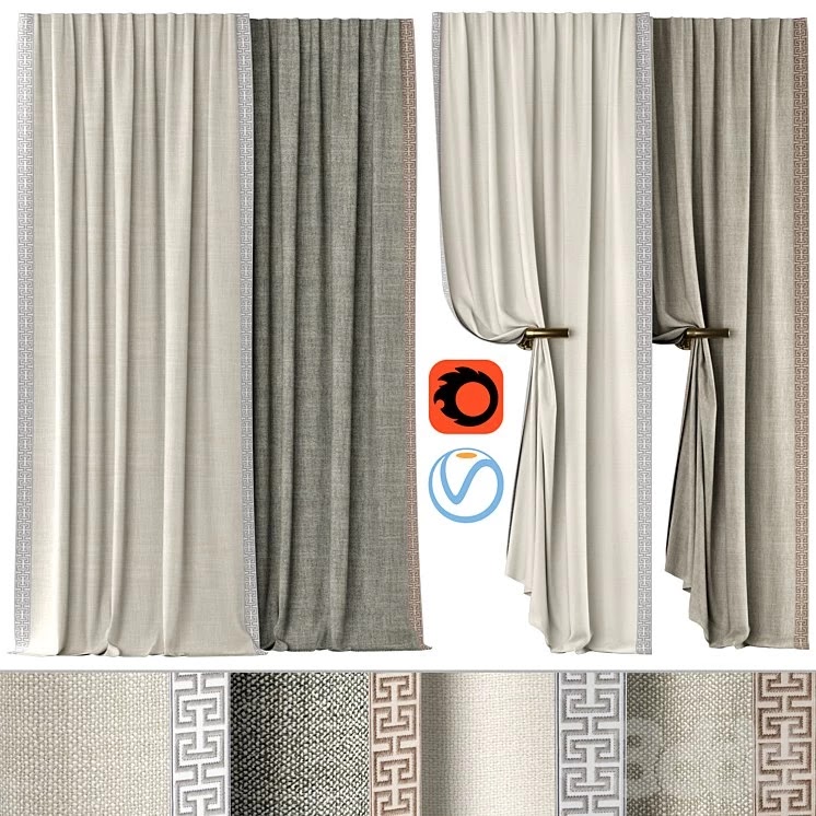 Curtains 136 | Kvadrat - Artic | SAMUEL & SONS - ATHINA EMBROIDERED BORDER