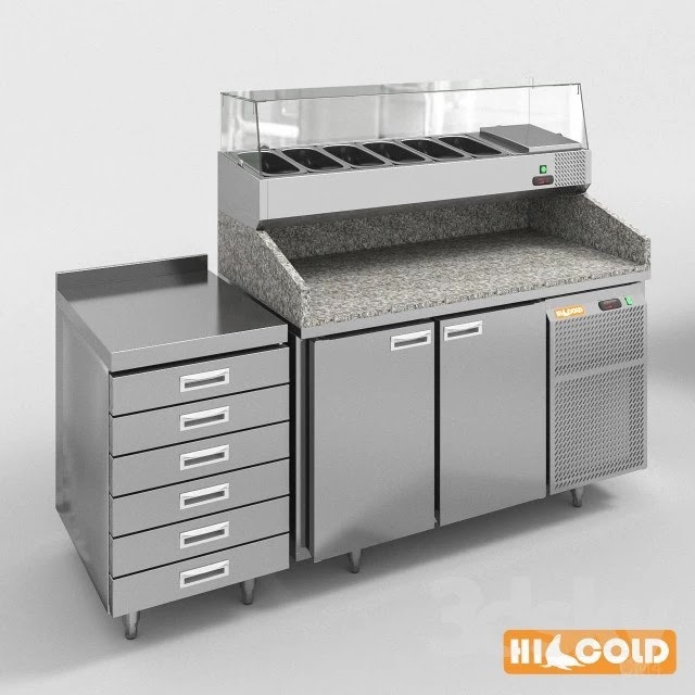 HiCold refrigeration pizzeria, stainless steel with stone countertop and glass showcase # 2