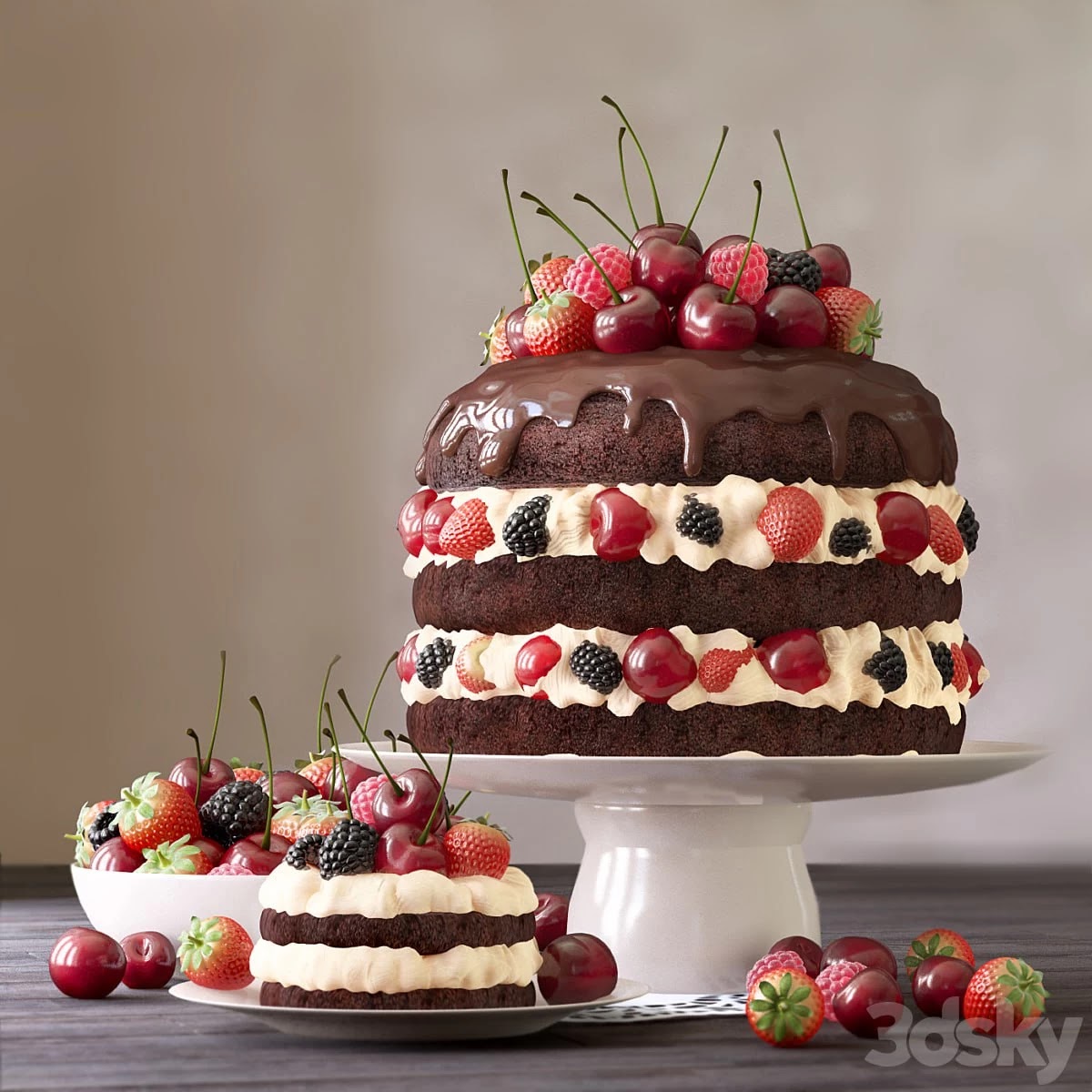 Cake and cake with berries