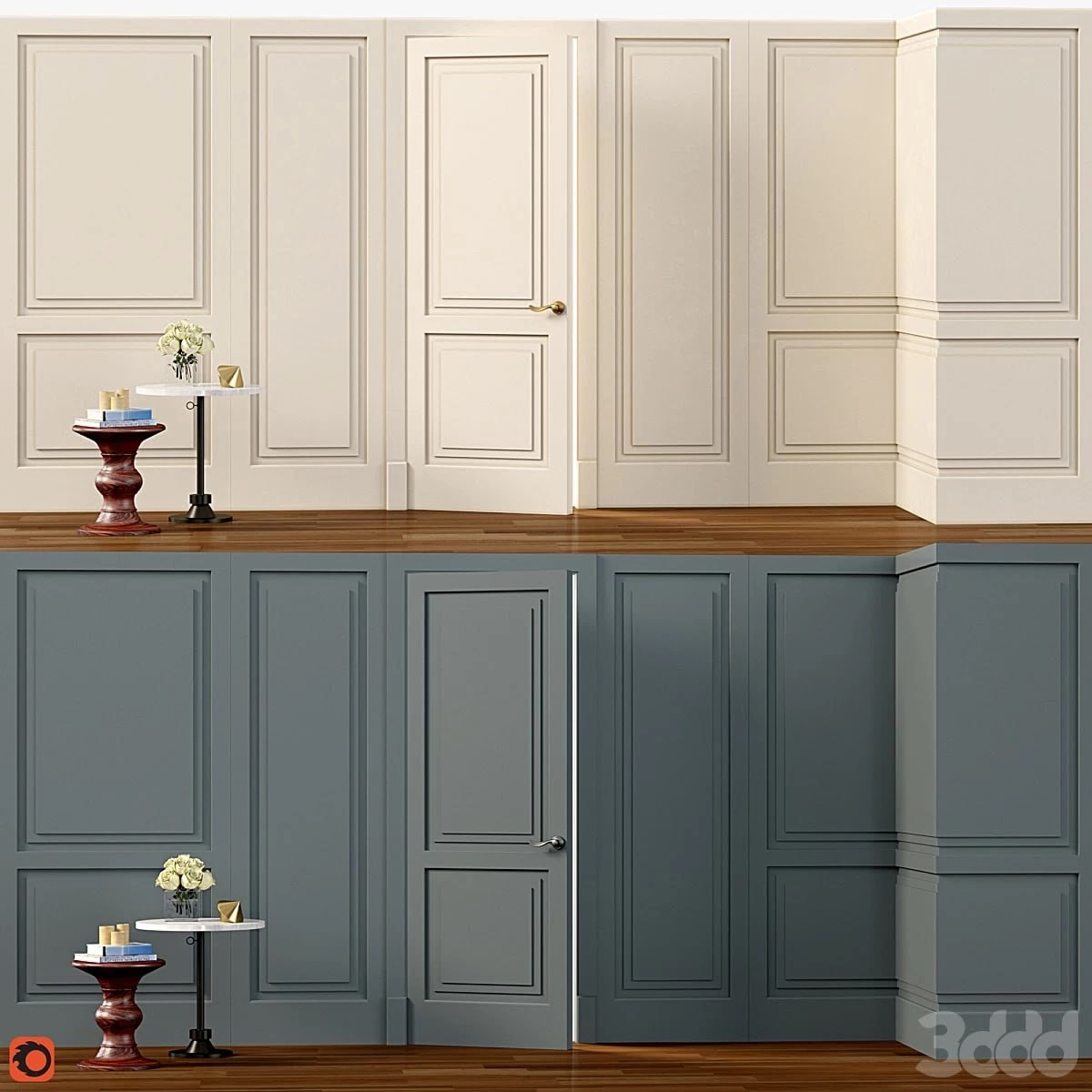 Wall molding. Boiserie classic panels with door