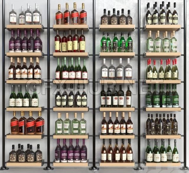 A rack with collection alcohol in a supermarket. Alcohol