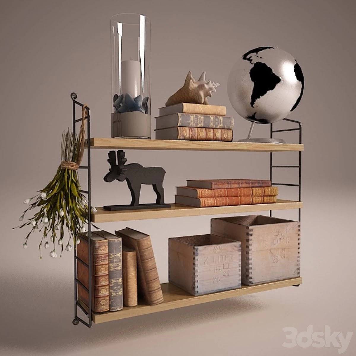 String shelf with decor