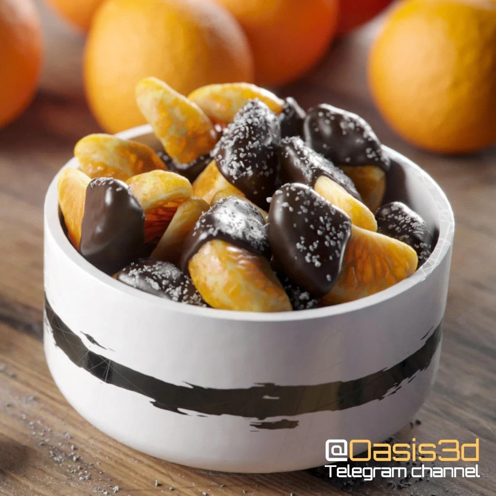 Pieces of tangerine with chocolate