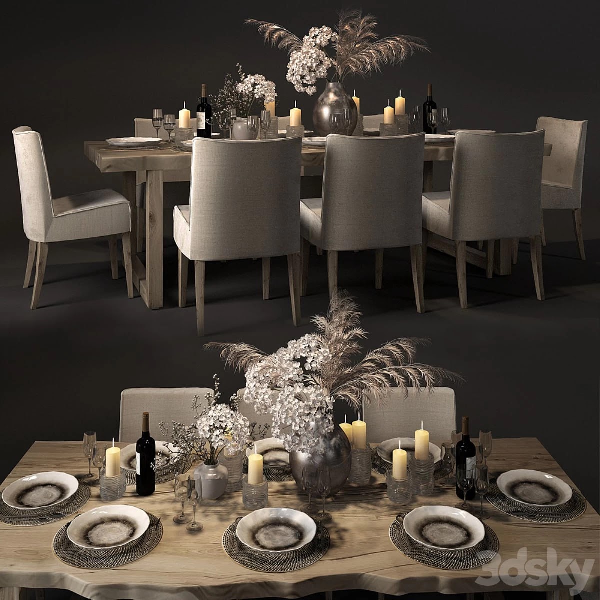 Table with slabs with Pottery Barn chairs and Crate and Barrel