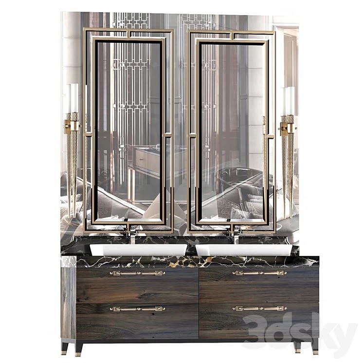 Furniture bathroom. Cabinet with two sinks.