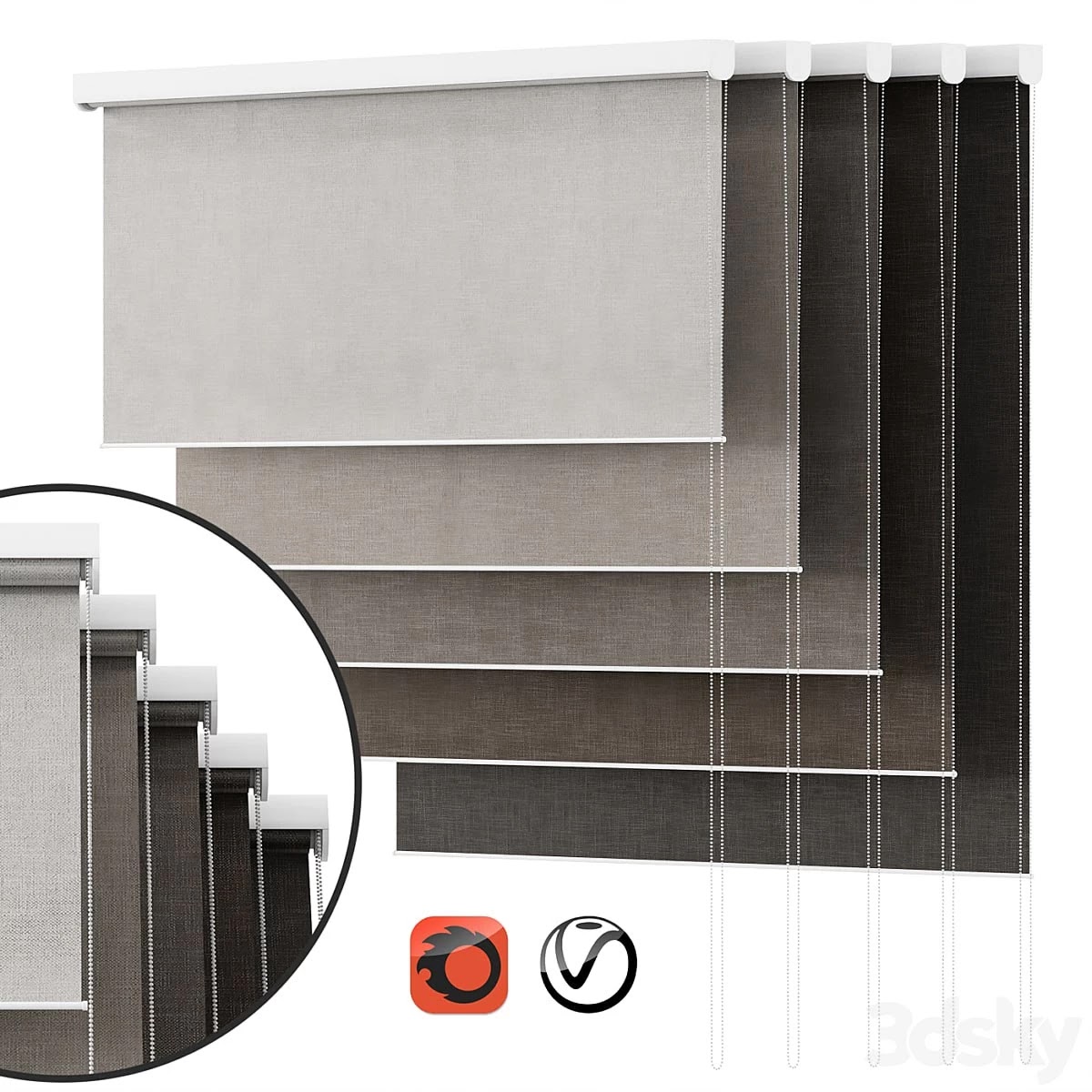 Roller blinds set 01 vray | corona