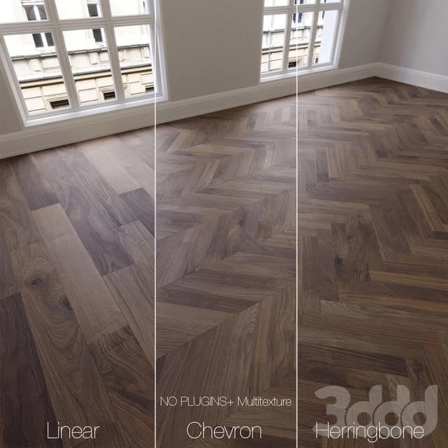 Parquet natural, American walnut, 3 kinds. Linear, chevron, herringbone.
