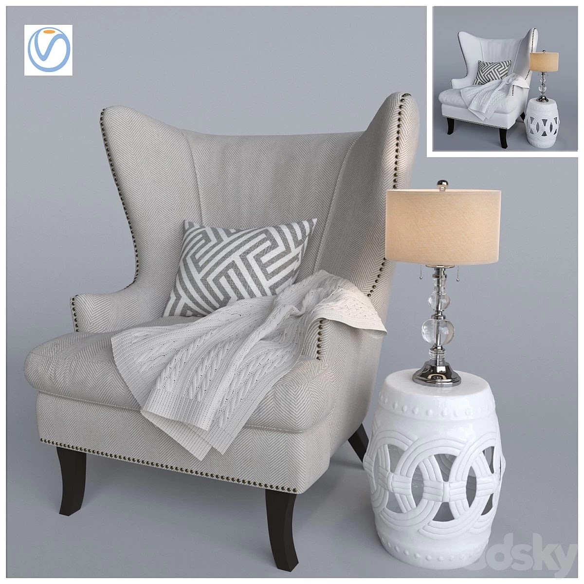 Armchair and knitted plaid Vray