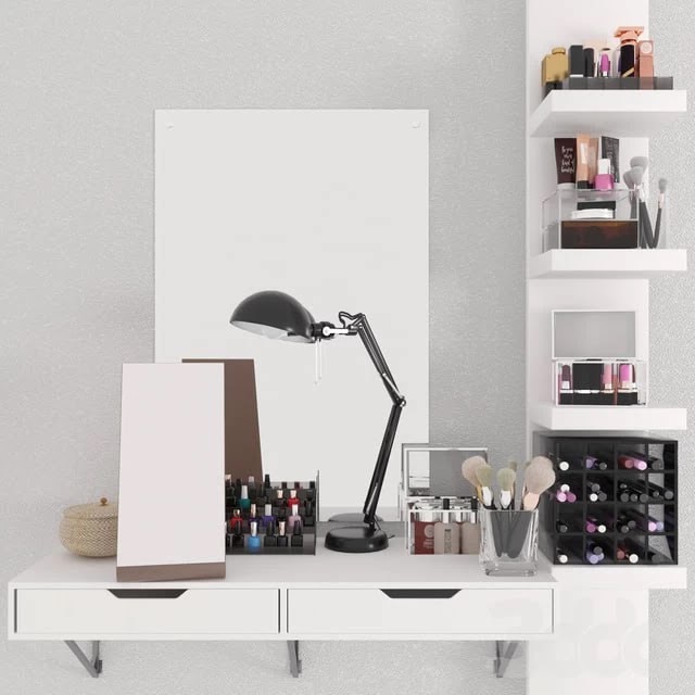 Dressing table with make-up cosmetics. Beauty saloon