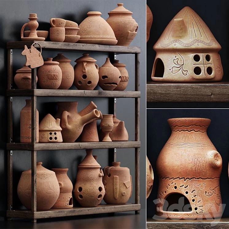 Dishes clay n20 / Clay crockery shelf no.20