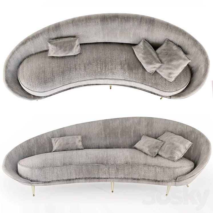 Federico Munari, Sofa Curvato In Velvet Mohair And Brass, Italy, Circa 1950