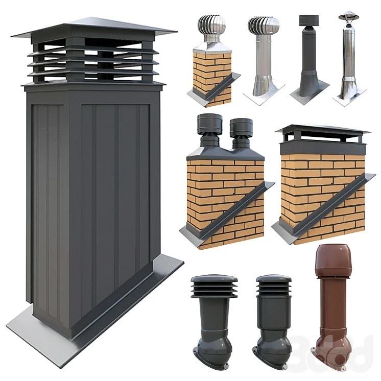 Ventilation pipes and chimneys on the roof