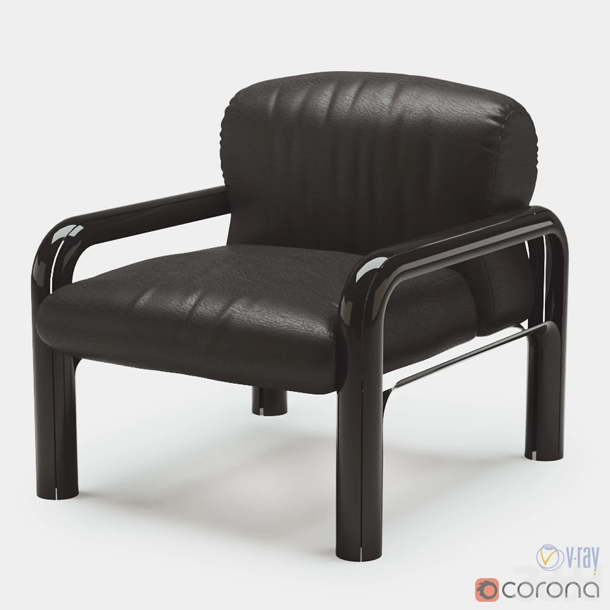Pair Gae Aulenti black leather armchair for Knoll International