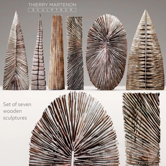 A set of wooden sculptures Thierry Martenon, figurine, carving, abstraction, modern art, art, round, wall