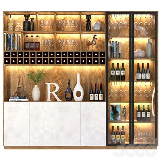 Wardrobe - bar with alcohol. Wine, alcohol, glass