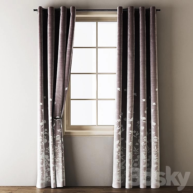 Floral Embroidered Velvet Eyelet Curtains