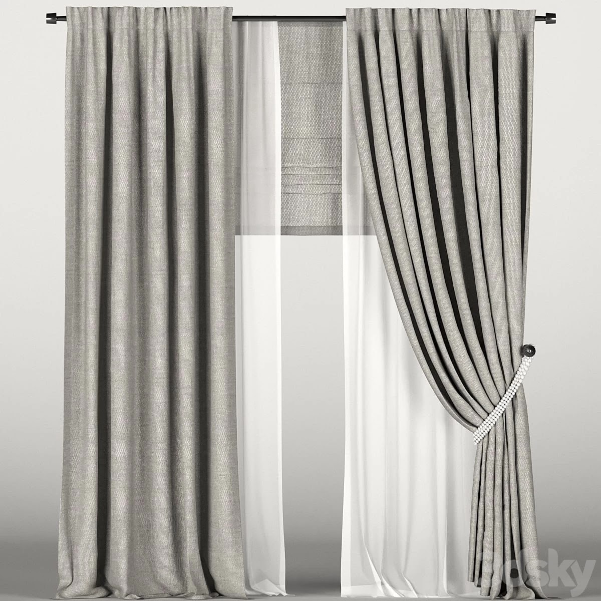 Brown curtains in the background with tulle and a Roman curtain