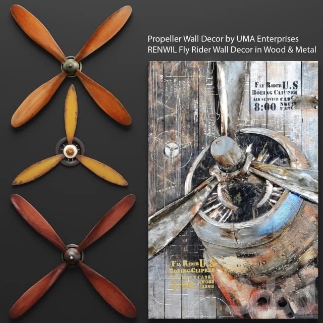 Set propellers from UMA Enterprises and the picture RENWIL, propeller, wall decor, picture, metal, decorative, for wall