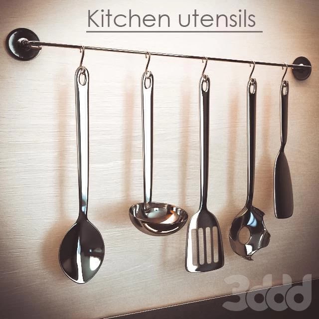 Hanging on the wall of cookware