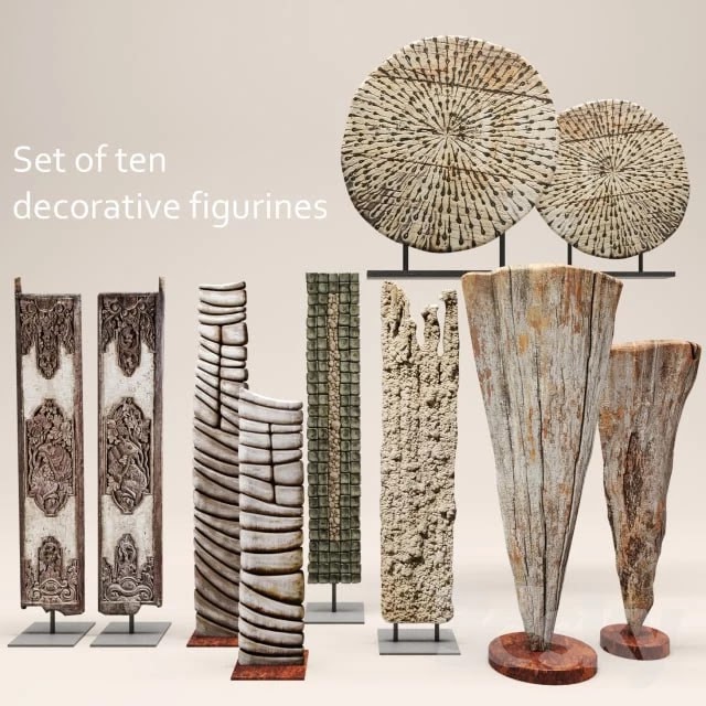Set of ten decorative figurines, wooden decor, eco style, eco design, carving, cut, figurine