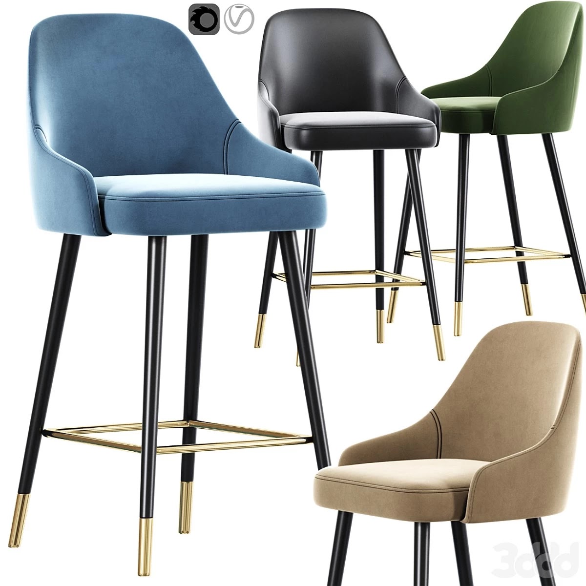 Glam Bar Stool Blue Velvet